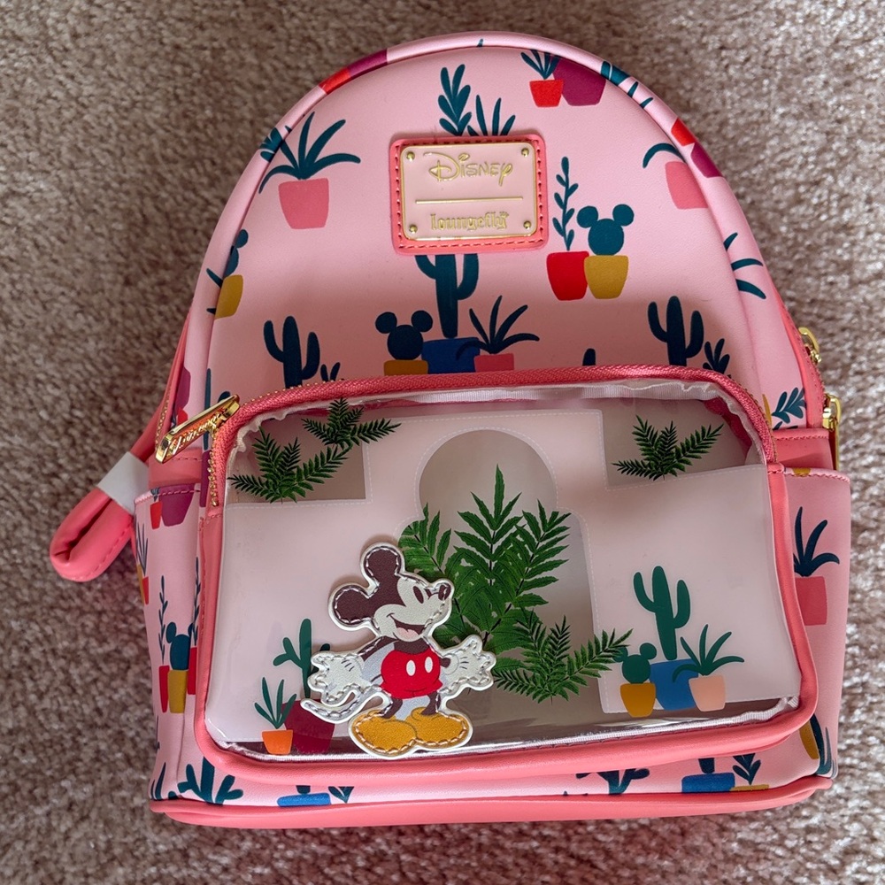 Loungefly Disney Pink Backpack with Plant and Character Design